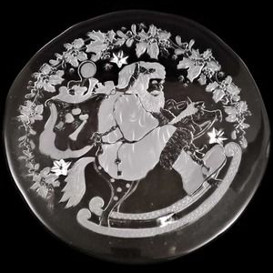 Santa Glass Cake Plate WINTERLAND made in W. Germany